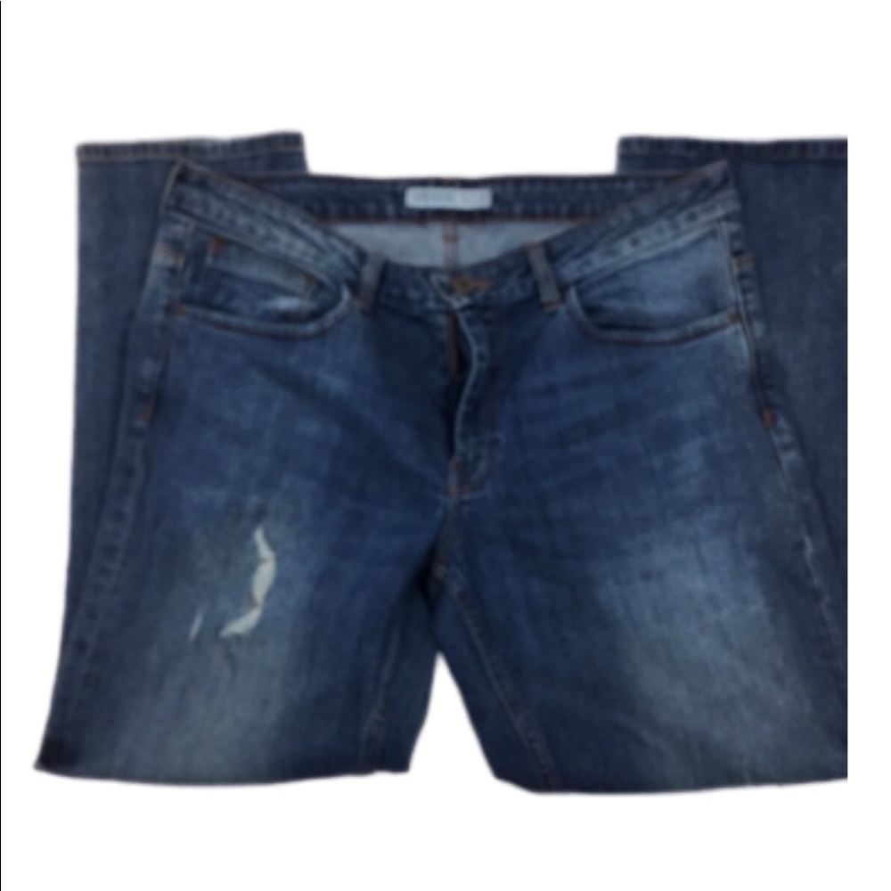 Zara Z1975 Basic Blue Denim Distressed Jeans